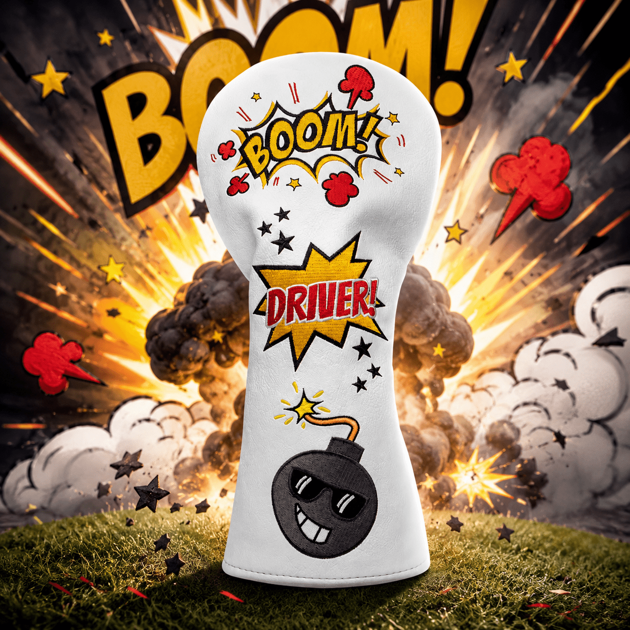 BOOM WHITE HEADCOVERS - Funky HeadcoversBOOM WHITE HEADCOVERSHeadcoverFunky HeadcoversFunky HeadcoversBOOM WHITE HEADCOVERS