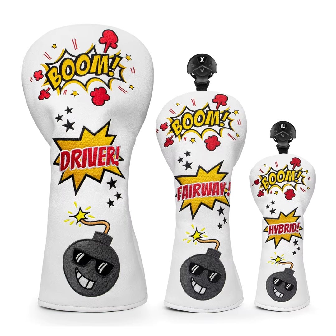 BOOM WHITE HEADCOVERS - Funky HeadcoversBOOM WHITE HEADCOVERSHeadcoverFunky HeadcoversFunky HeadcoversBOOM WHITE HEADCOVERS