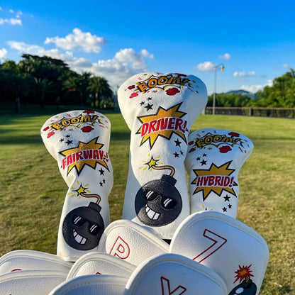 BOOM WHITE HEADCOVERS - Funky HeadcoversBOOM WHITE HEADCOVERSHeadcoverFunky HeadcoversFunky HeadcoversBOOM WHITE HEADCOVERS