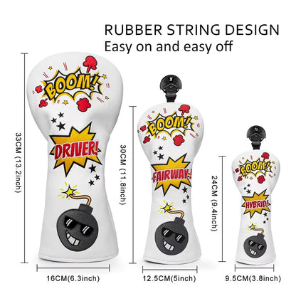 BOOM WHITE HEADCOVERS - Funky HeadcoversBOOM WHITE HEADCOVERSHeadcoverFunky HeadcoversFunky HeadcoversBOOM WHITE HEADCOVERS