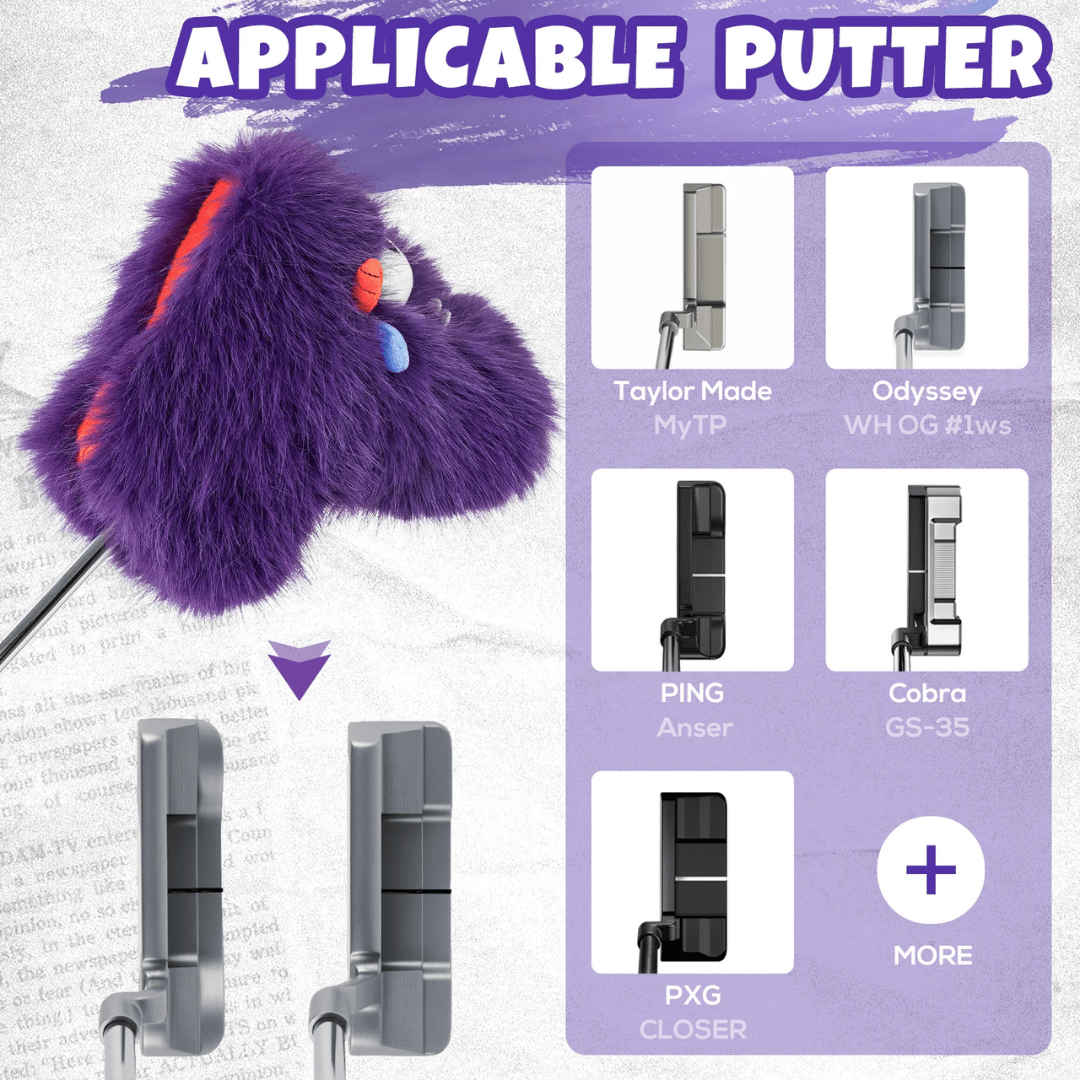 PURPLE MONSTER GOLF BLADE PUTTER HEAD COVER - Funky HeadcoversPURPLE MONSTER GOLF BLADE PUTTER HEAD COVERFunky HeadcoversFunky HeadcoversB6011278PURPLE MONSTER GOLF BLADE PUTTER HEAD COVER