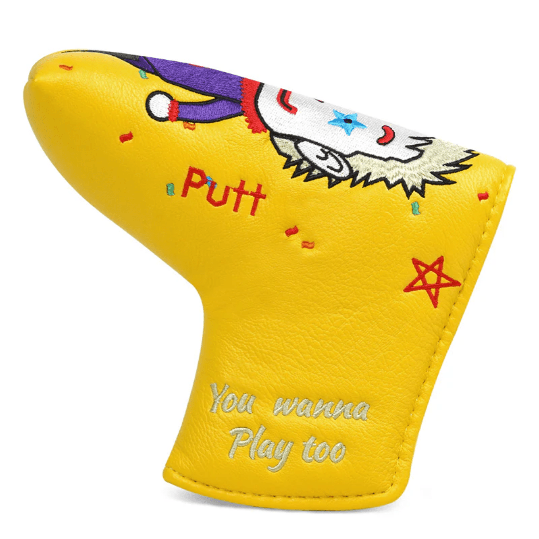 YELLOW PU LEATHER CLOWN MAN GOLF CLUB BLADE PUTTER HEAD COVER - Funky HeadcoversYELLOW PU LEATHER CLOWN MAN GOLF CLUB BLADE PUTTER HEAD COVERFunky HeadcoversFunky HeadcoversB6008836YELLOW PU LEATHER CLOWN MAN GOLF CLUB BLADE PUTTER HEAD COVER